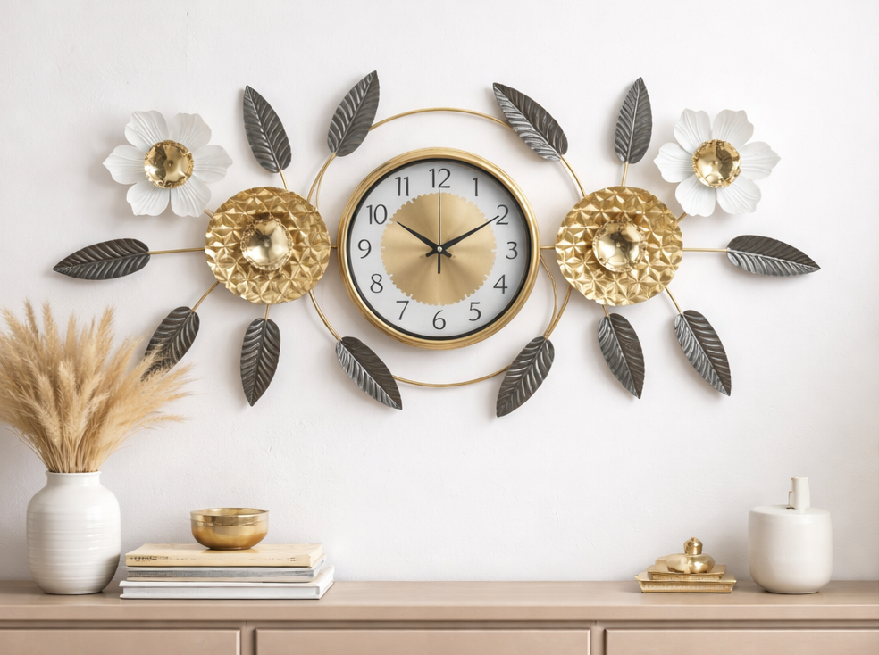 luxury floral iron wall clock 90x45 cm