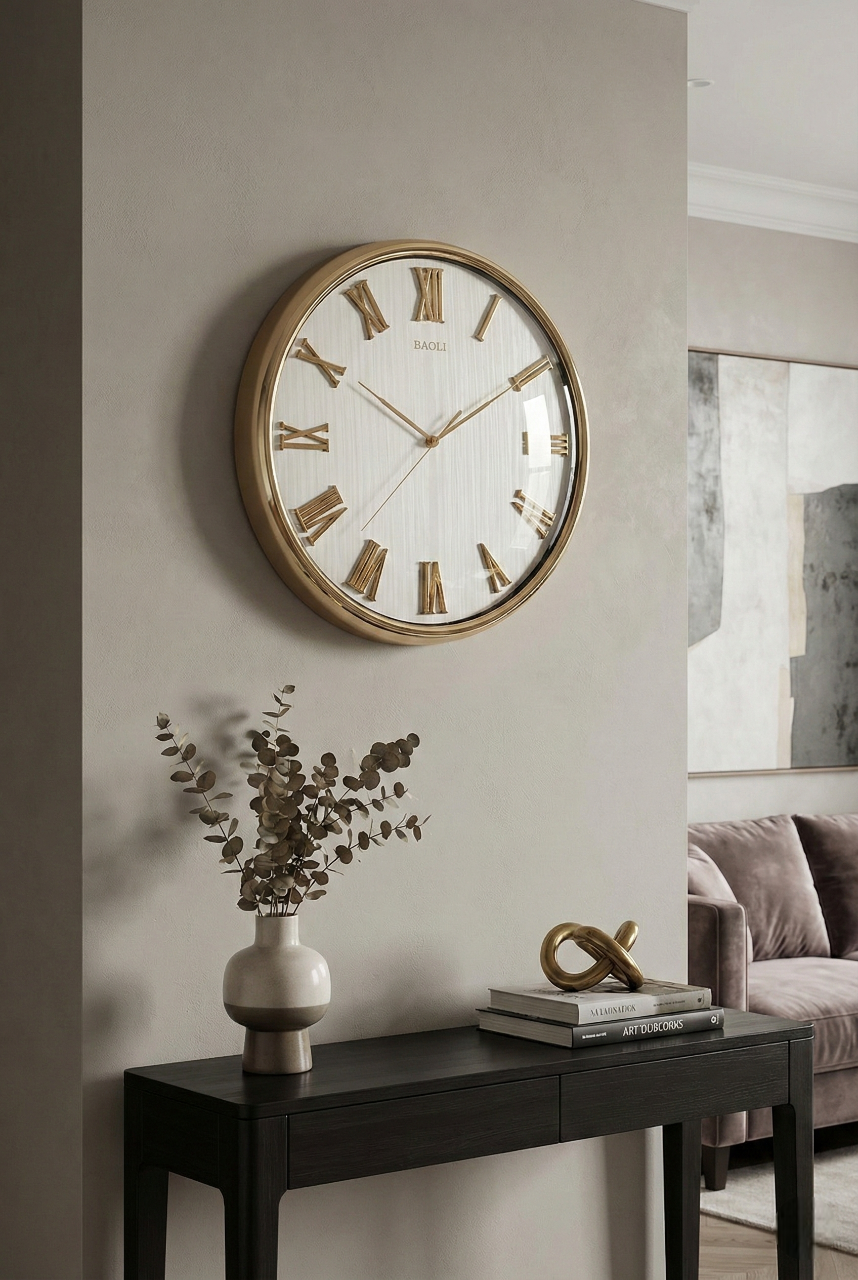 Luxury Gold Wall Clock – 14x14 Inch (Black &amp; White Dial)