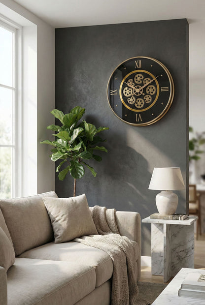 Modern Luxury Skeleton Wall Clock 14 Inch – Silent Quartz Roman Numeral Design