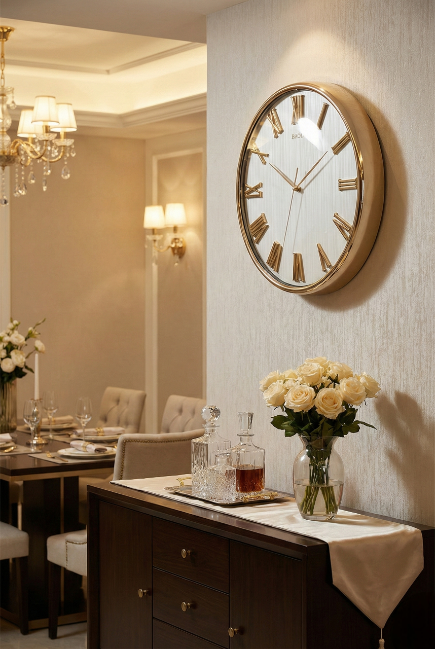 Luxury Gold Wall Clock – 14x14 Inch (Black &amp; White Dial)