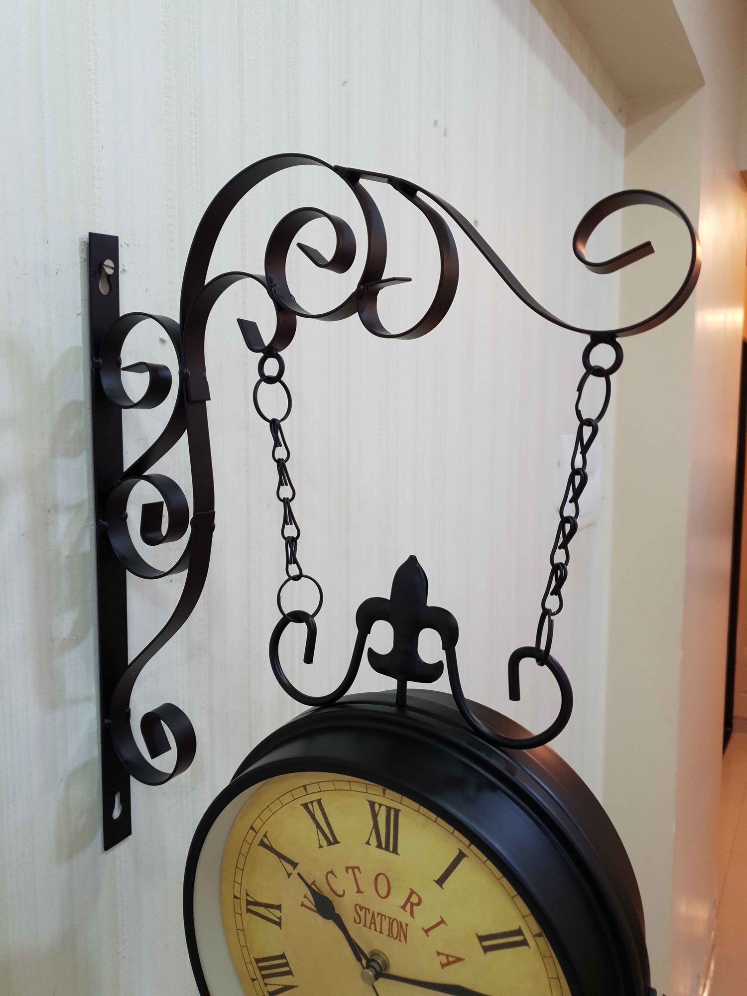 FunkyDecors Luxury Look Black Round Wall Hanging Double Sided 2 Faces Retro Victoria Station Wall Clock