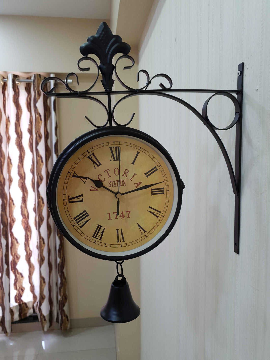FunkyDecors Luxury Look Black Round Wall Hanging Double Sided 2 Faces Retro Victoria Station Wall Clock