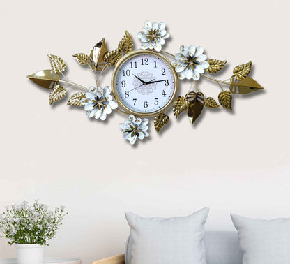 Elegant Gold Metal Wall Clock – 44 Inch Floral & Leaf Design, Modern Decorative Wall Art for Living Room, Bedroom & Office Décor