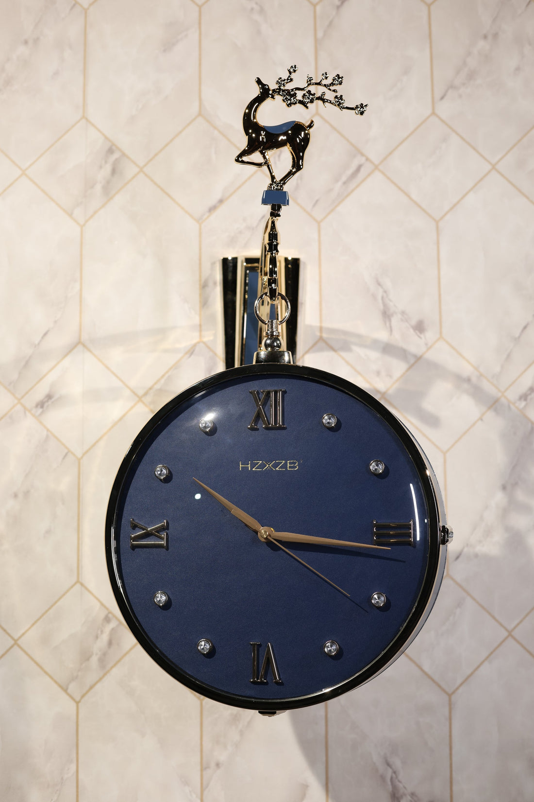 Luxury Double-Sided Hanging Wall Clock – Premium Deer Design | Modern Home &amp; Living Decor