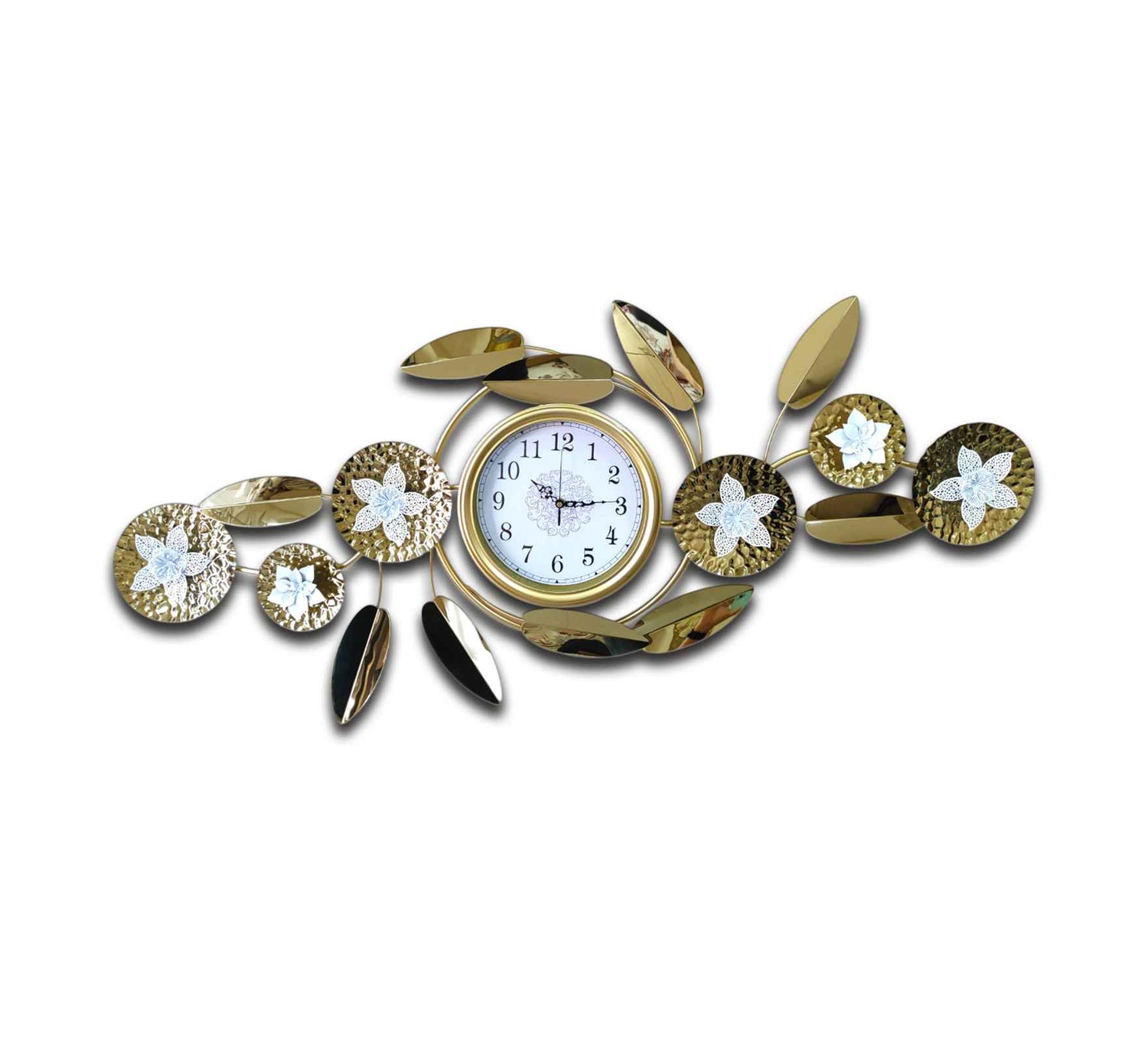 Luxurious Gold Metal Wall Clock – 48 Inch Decorative Floral Leaf Design, Large Modern Wall Art for Living Room, Office &amp; Home Décor
