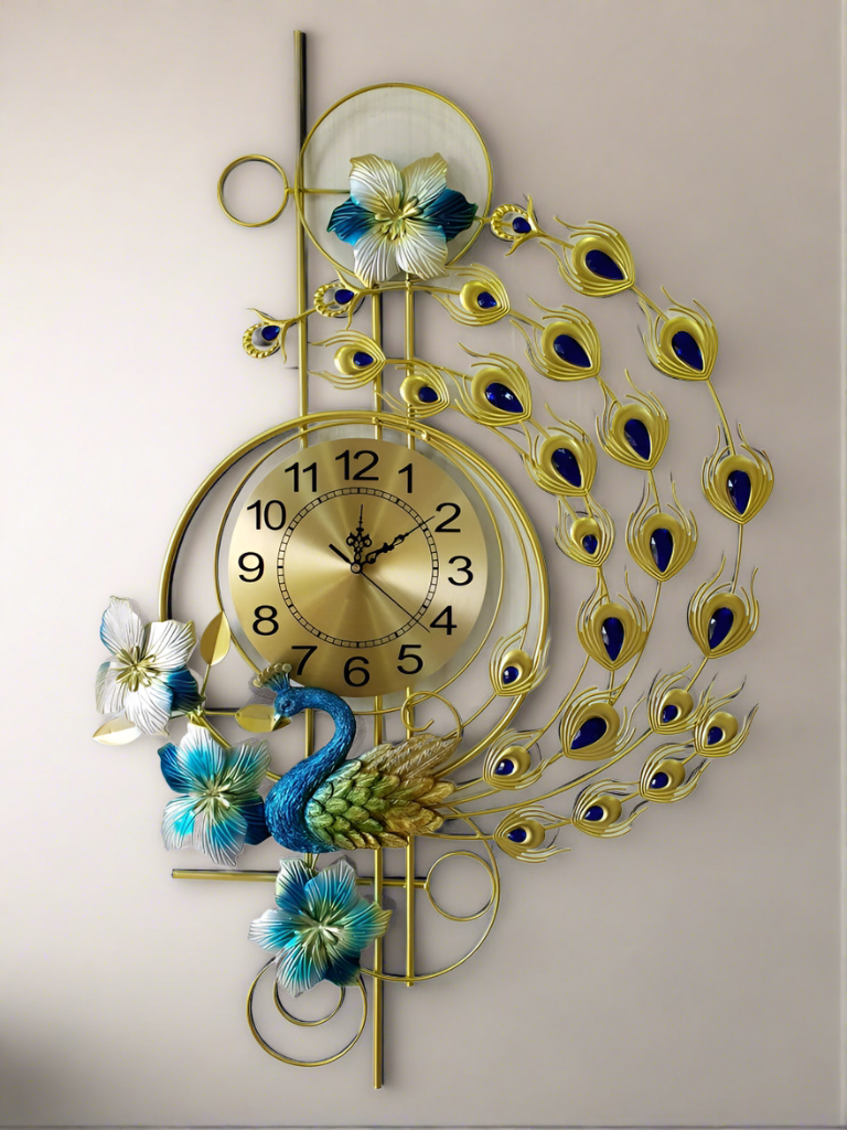 3D Designer Big Peacock Colorful Metal Wall Clock- FunkyTradition
