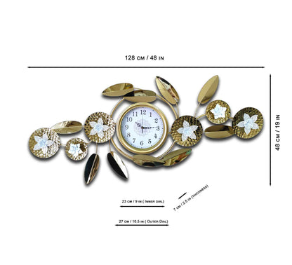 Luxurious Gold Metal Wall Clock – 48 Inch Decorative Floral Leaf Design, Large Modern Wall Art for Living Room, Office & Home Décor