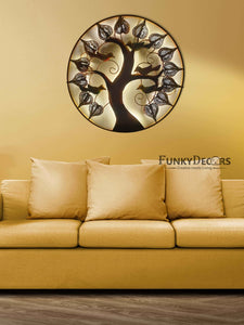 5 Birds On Tree Round Metal Wall Art With Led - Funkydecors