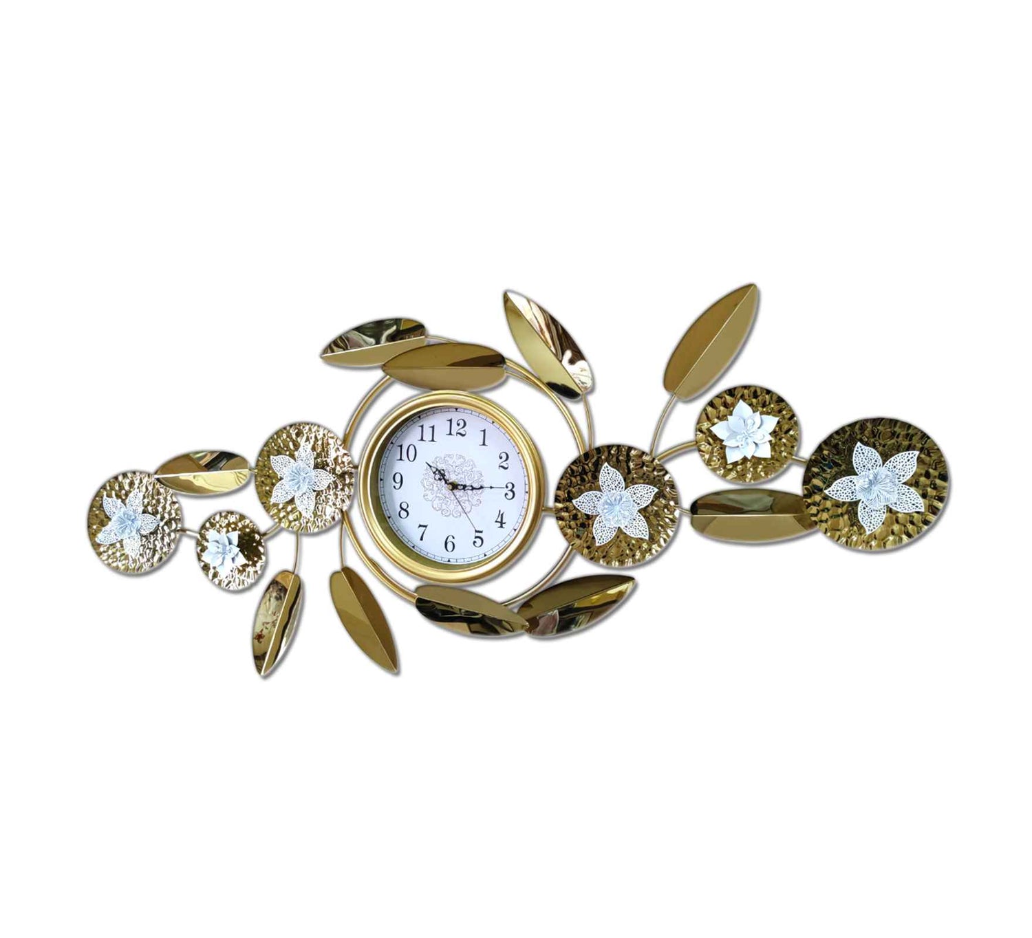 Luxurious Gold Metal Wall Clock – 48 Inch Decorative Floral Leaf Design, Large Modern Wall Art for Living Room, Office &amp; Home Décor