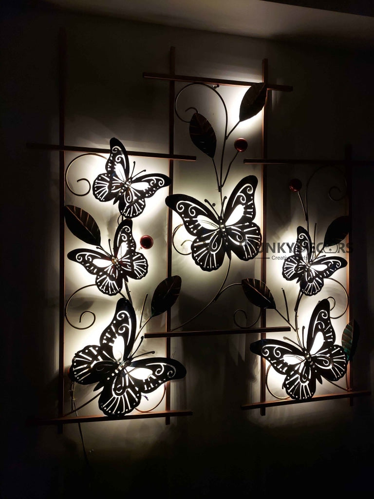 6 Butterflies Metal Wall Art With Led Light - Funkydecors