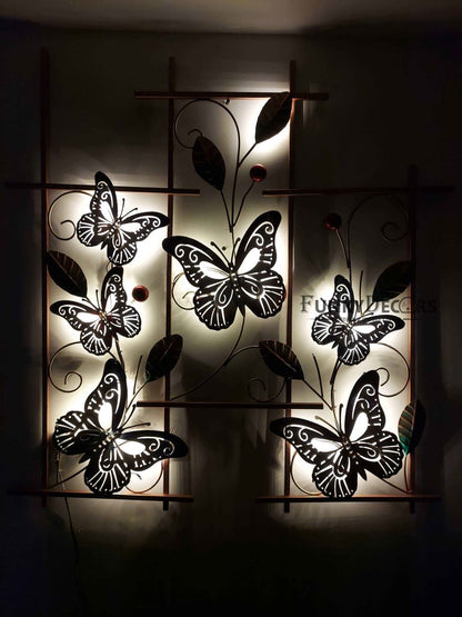 6 Butterflies Metal Wall Art With Led Light - Funkydecors