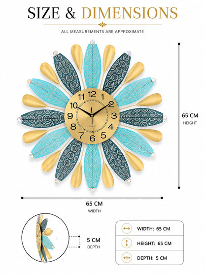 65 cm decorative floral wall clock with metal construction and silent quartz movement