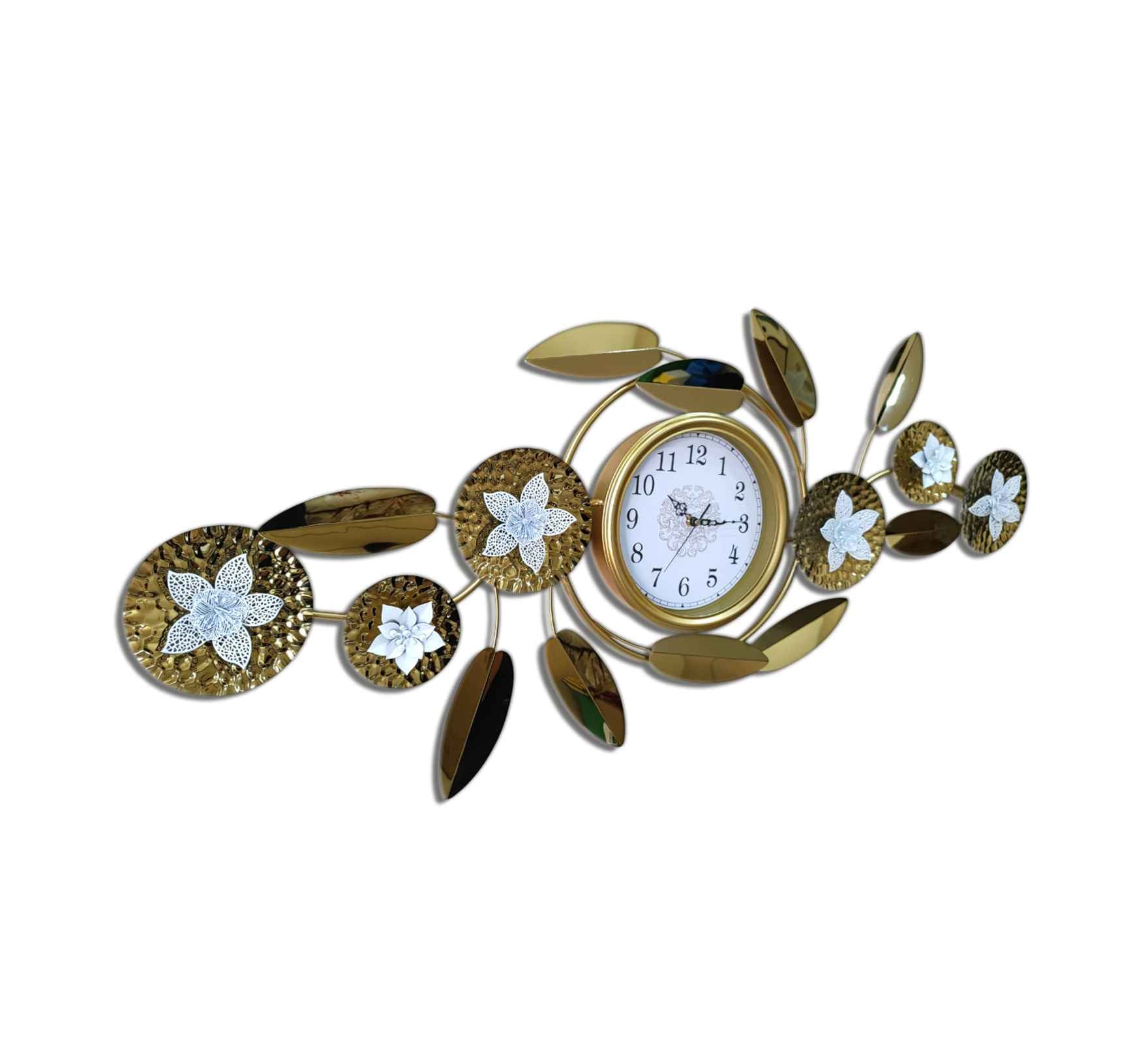 Luxurious Gold Metal Wall Clock – 48 Inch Decorative Floral Leaf Design, Large Modern Wall Art for Living Room, Office &amp; Home Décor