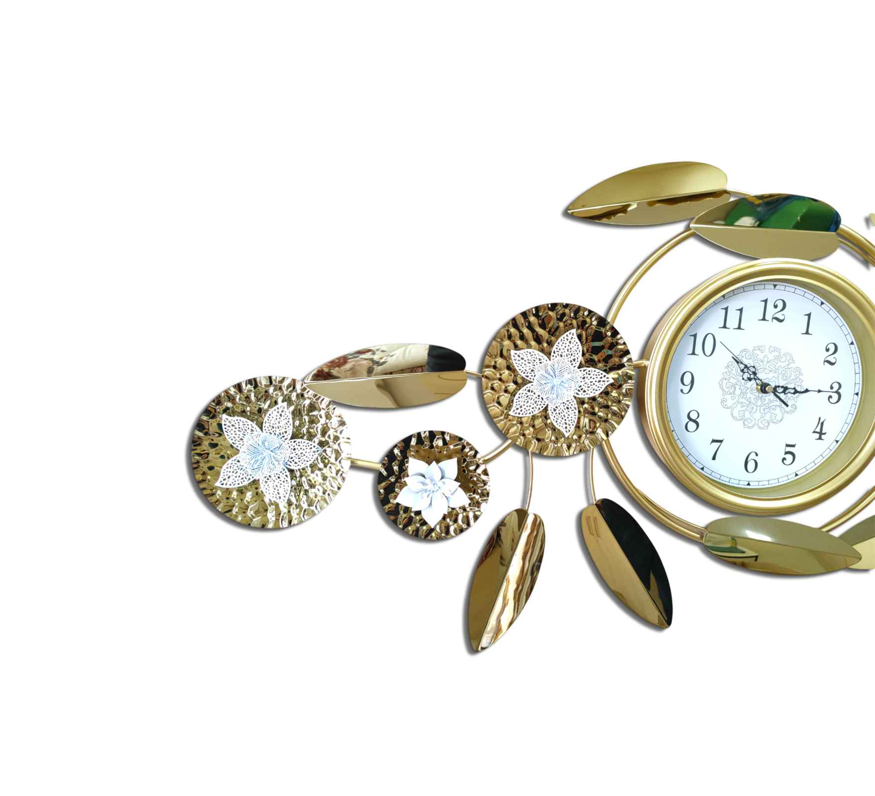 Luxurious Gold Metal Wall Clock – 48 Inch Decorative Floral Leaf Design, Large Modern Wall Art for Living Room, Office &amp; Home Décor