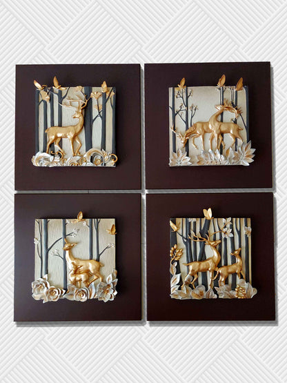 Deers Modern 3D Stone Carving Wall Art - Set of 4