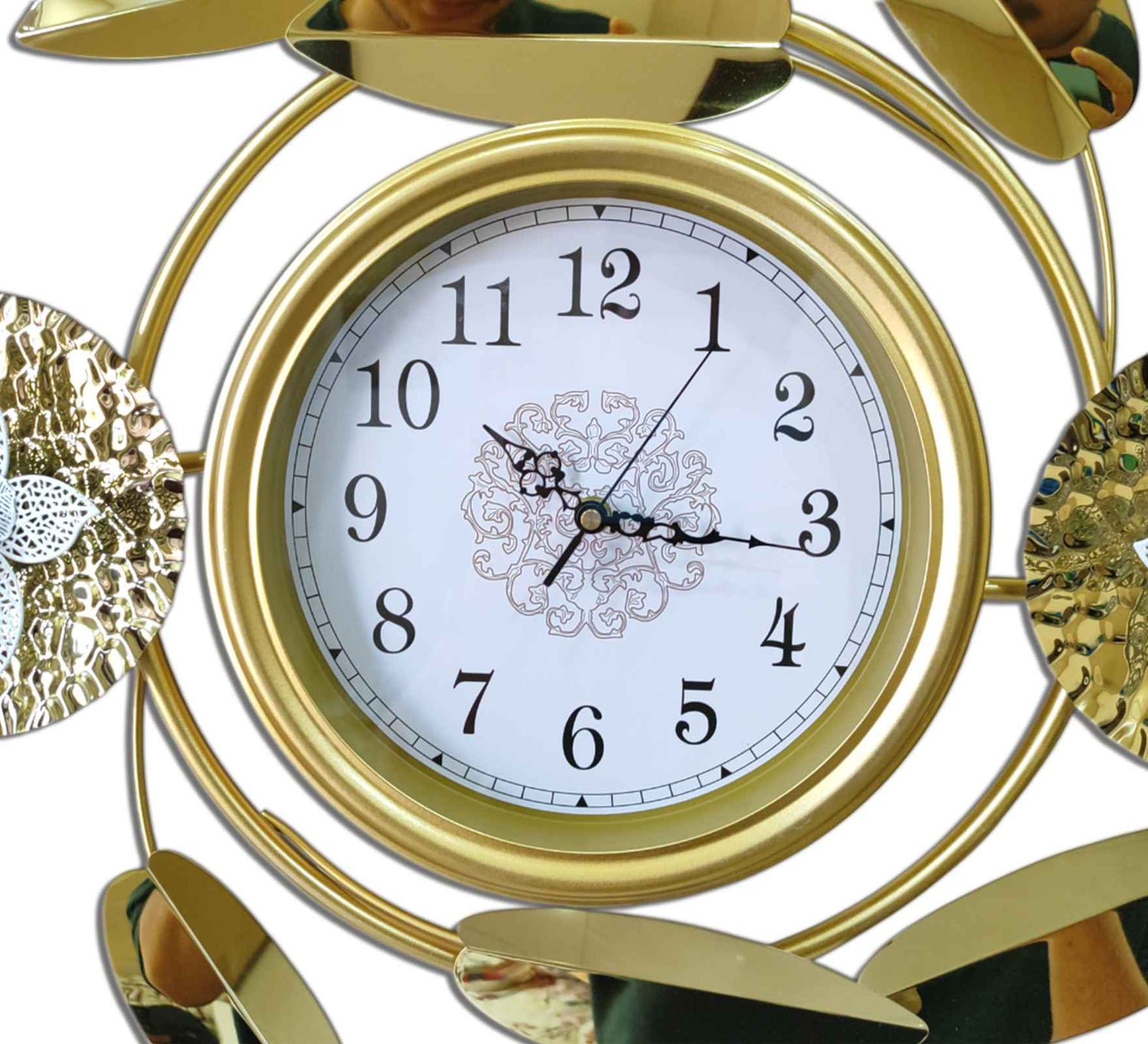 Luxurious Gold Metal Wall Clock – 48 Inch Decorative Floral Leaf Design, Large Modern Wall Art for Living Room, Office &amp; Home Décor