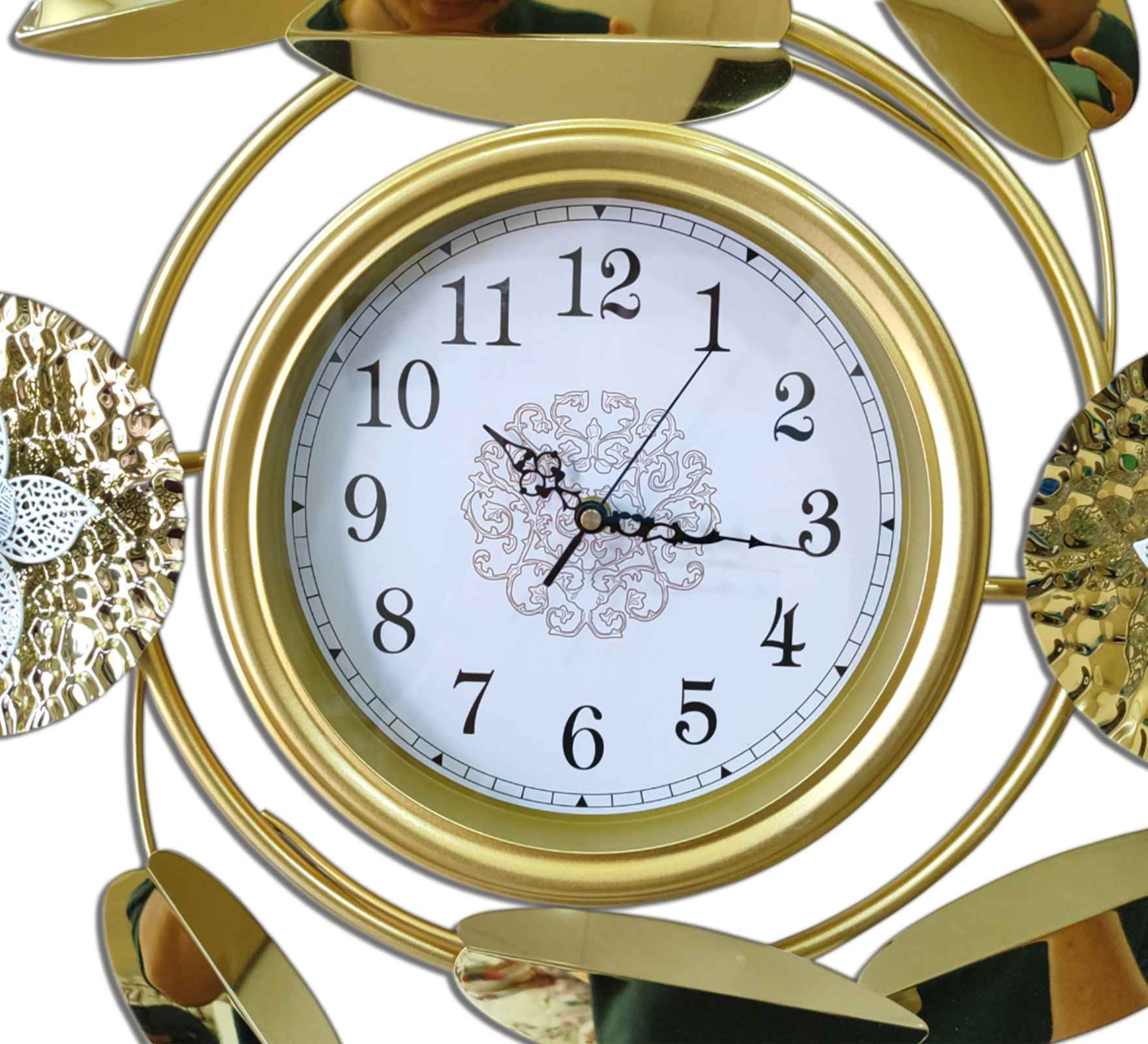 Luxurious Gold Metal Wall Clock – 48 Inch Decorative Floral Leaf Design, Large Modern Wall Art for Living Room, Office &amp; Home Décor