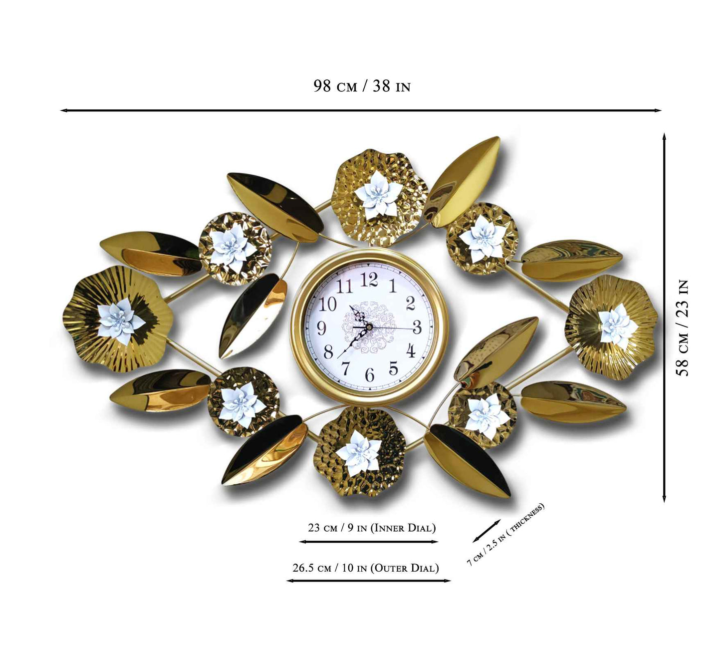 Luxury Gold Leaf Floral Wall Clock and Elegant Metal Art for Home Décor- FunkyDecors