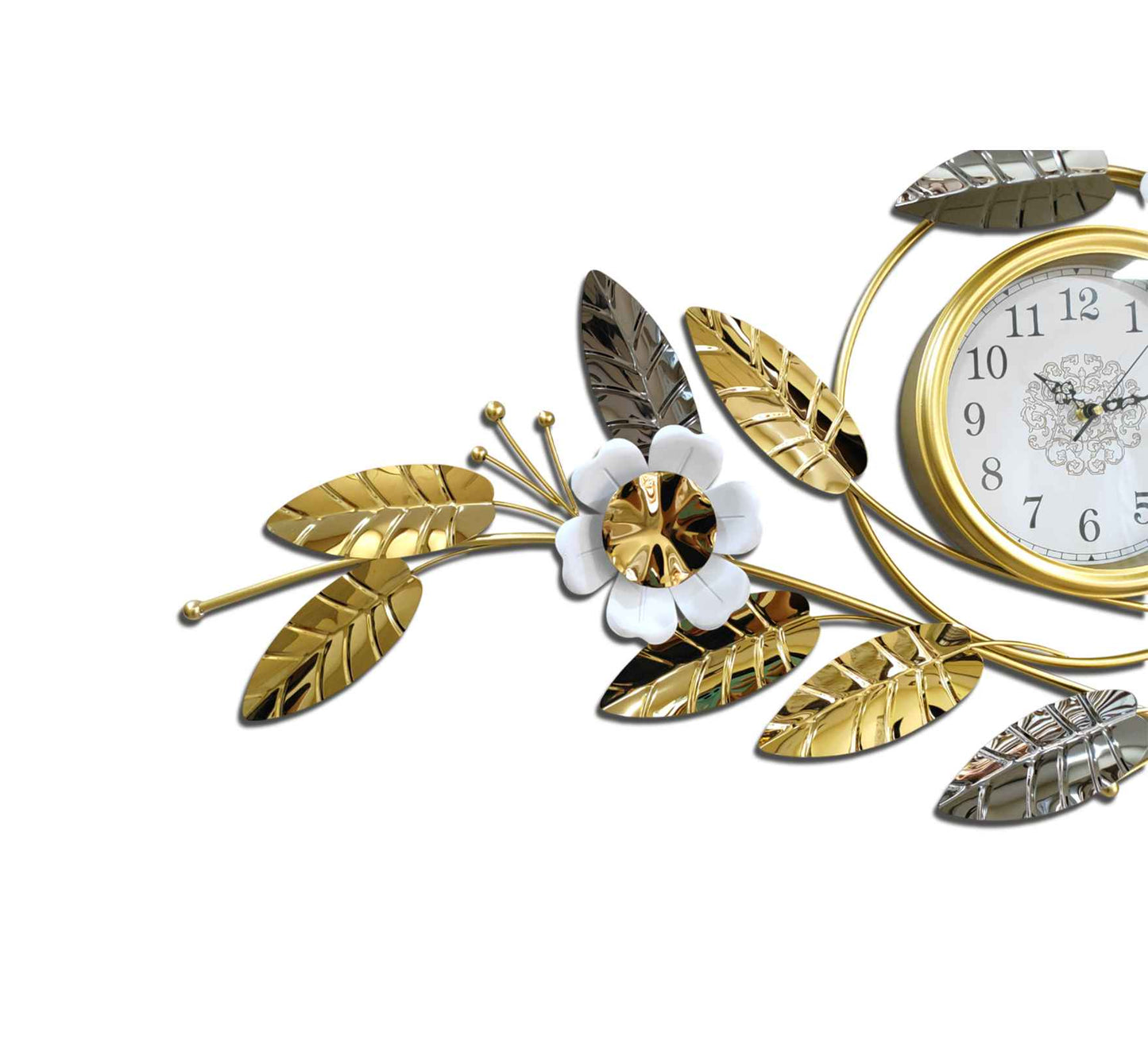 Elegant Gold Metal Wall Clock – 43 Inch Floral & Leaf Design, Modern Decorative Wall Art for Living Room, Bedroom & Office Décor