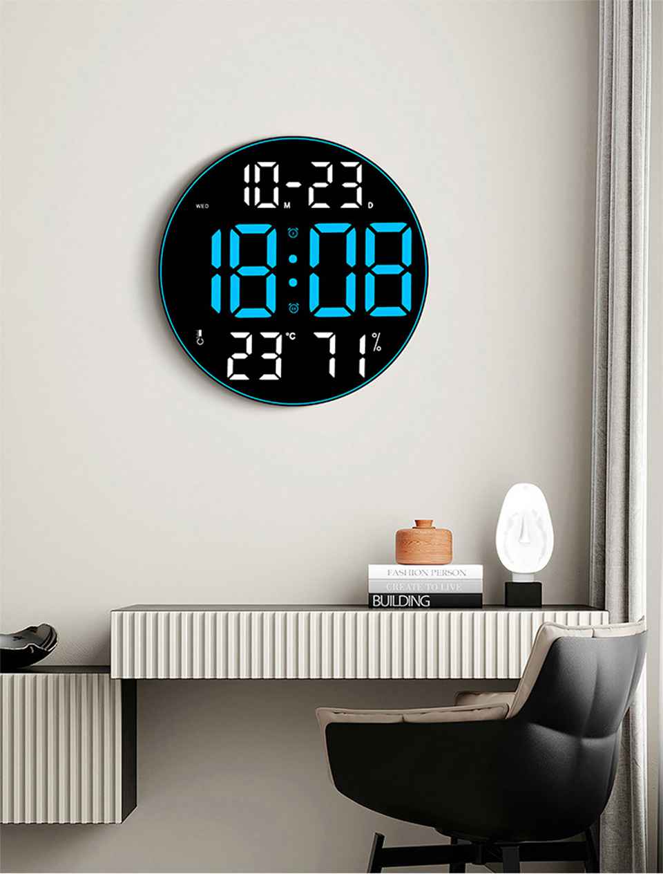 Modern Digital LED Wall Clock with Remote Control – Large Display, Temperature & Humidity Monitor, Multi-Color Options