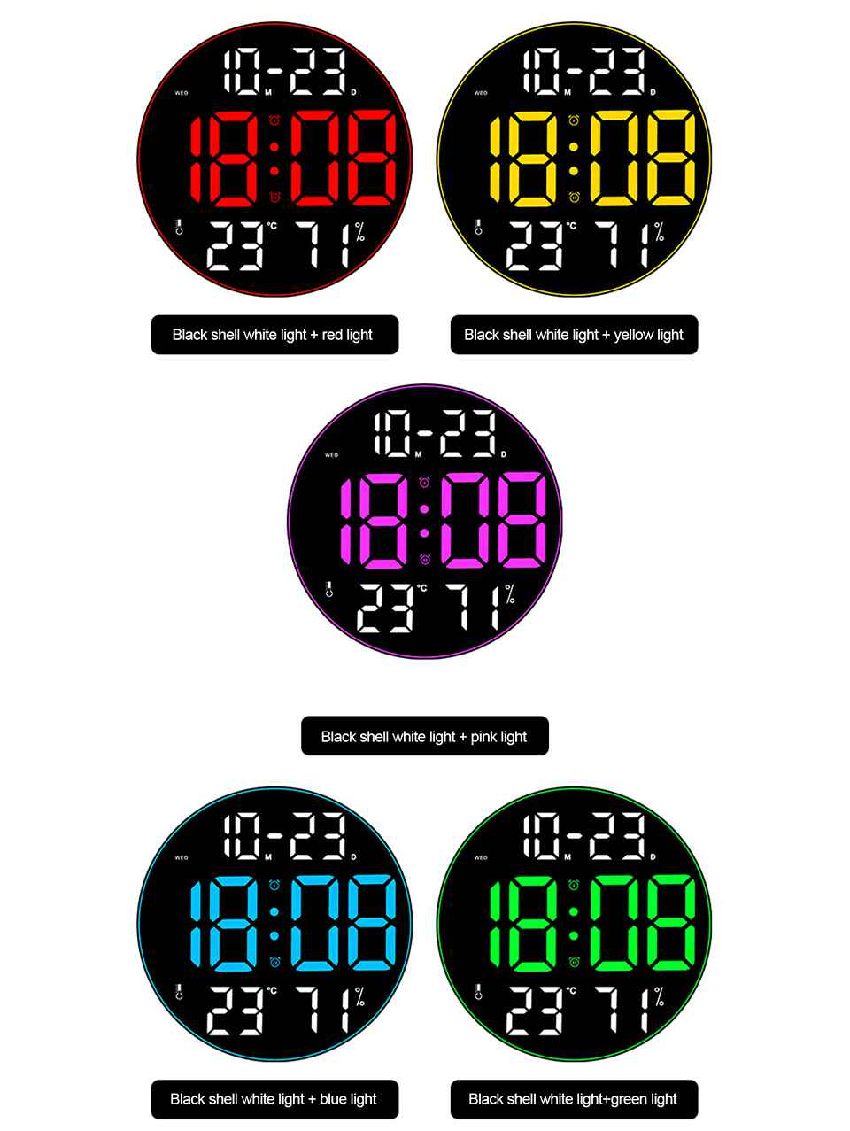 Modern Digital LED Wall Clock with Remote Control – Large Display, Temperature &amp; Humidity Monitor, Multi-Color Options