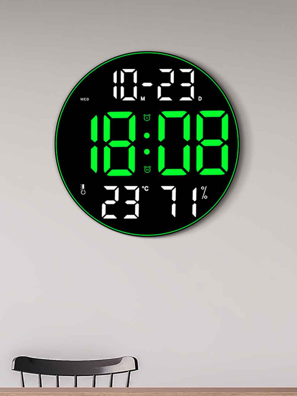 Modern Digital LED Wall Clock with Remote Control – Large Display, Temperature & Humidity Monitor, Multi-Color Options