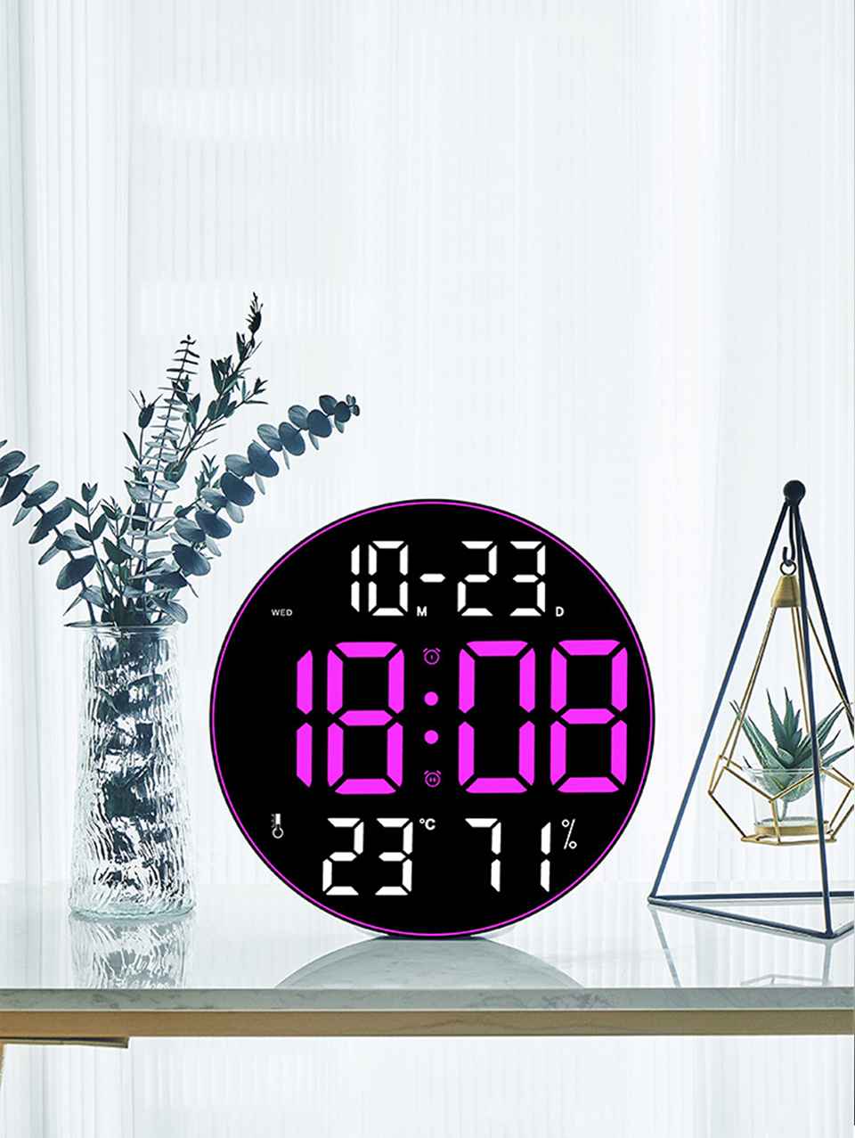 Modern Digital LED Wall Clock with Remote Control – Large Display, Temperature &amp; Humidity Monitor, Multi-Color Options