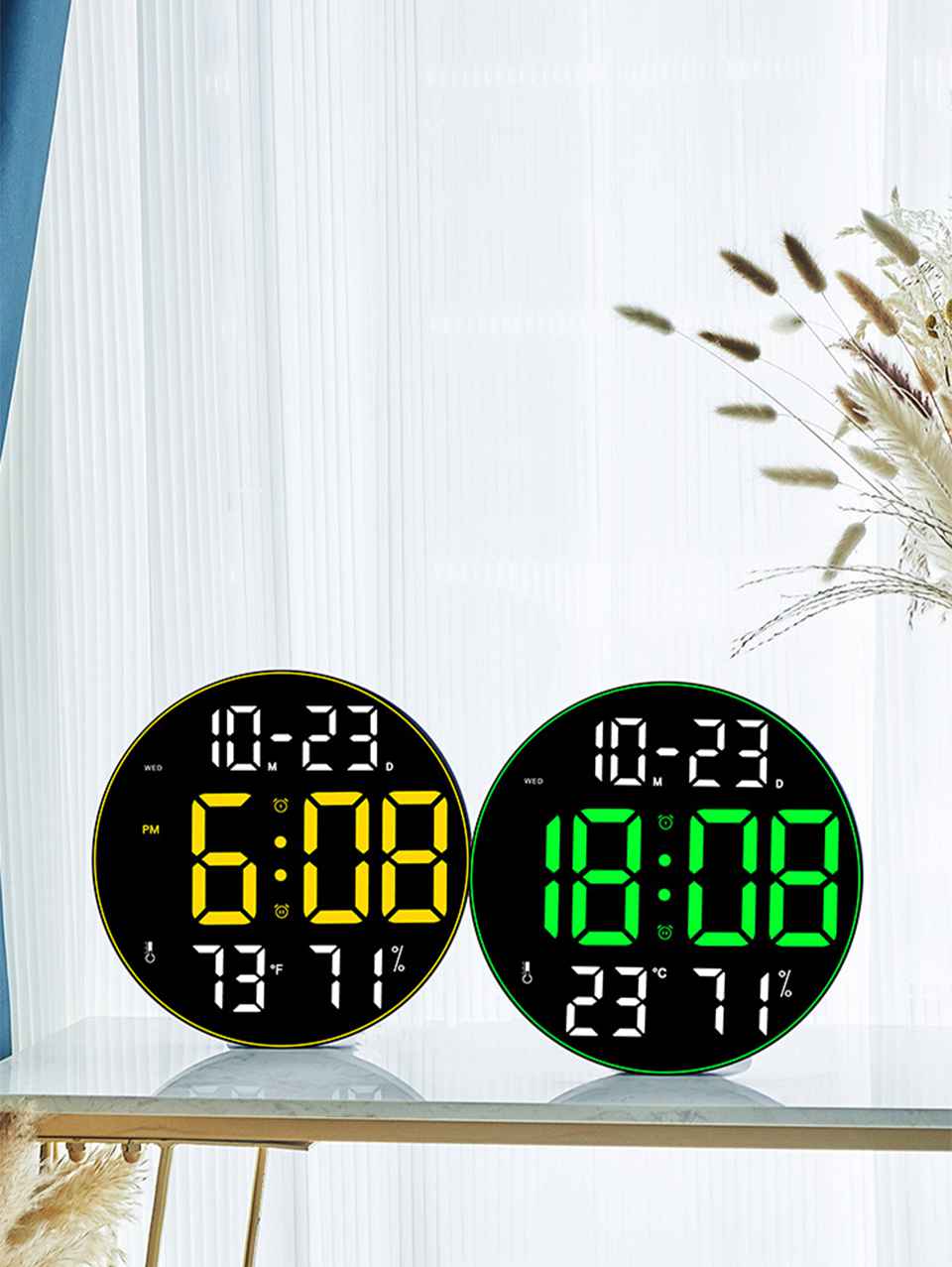 Modern Digital LED Wall Clock with Remote Control – Large Display, Temperature &amp; Humidity Monitor, Multi-Color Options
