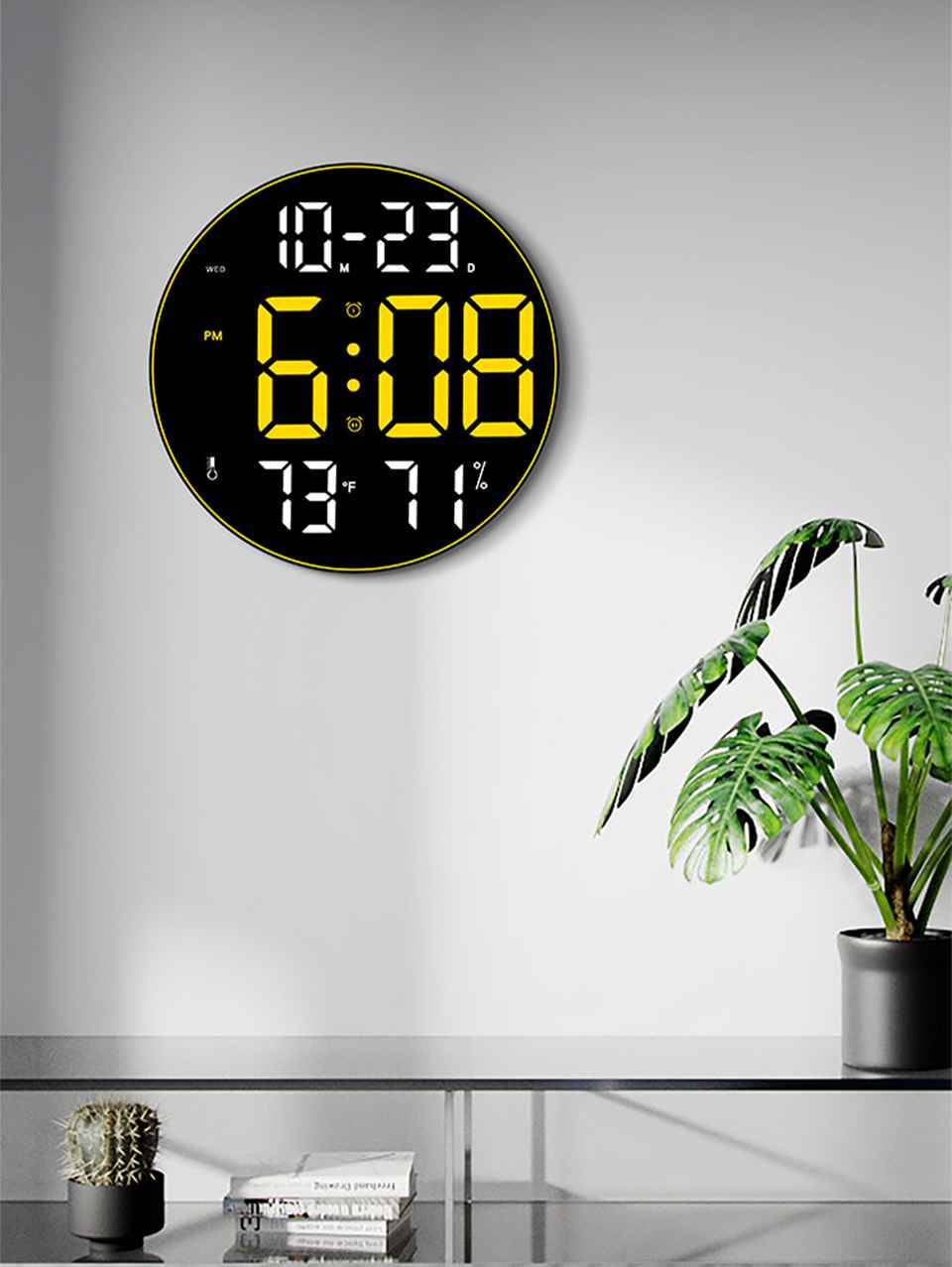 Modern Digital LED Wall Clock with Remote Control – Large Display, Temperature &amp; Humidity Monitor, Multi-Color Options