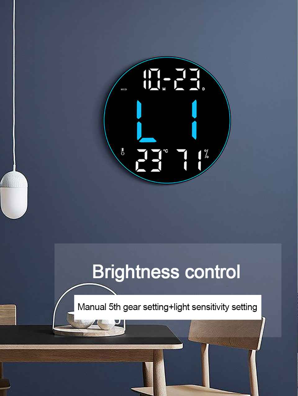 Modern Digital LED Wall Clock with Remote Control – Large Display, Temperature &amp; Humidity Monitor, Multi-Color Options