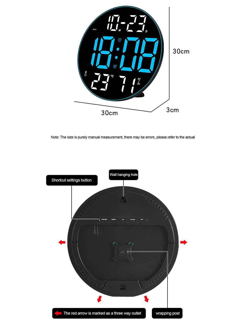 Modern Digital LED Wall Clock with Remote Control – Large Display, Temperature &amp; Humidity Monitor, Multi-Color Options