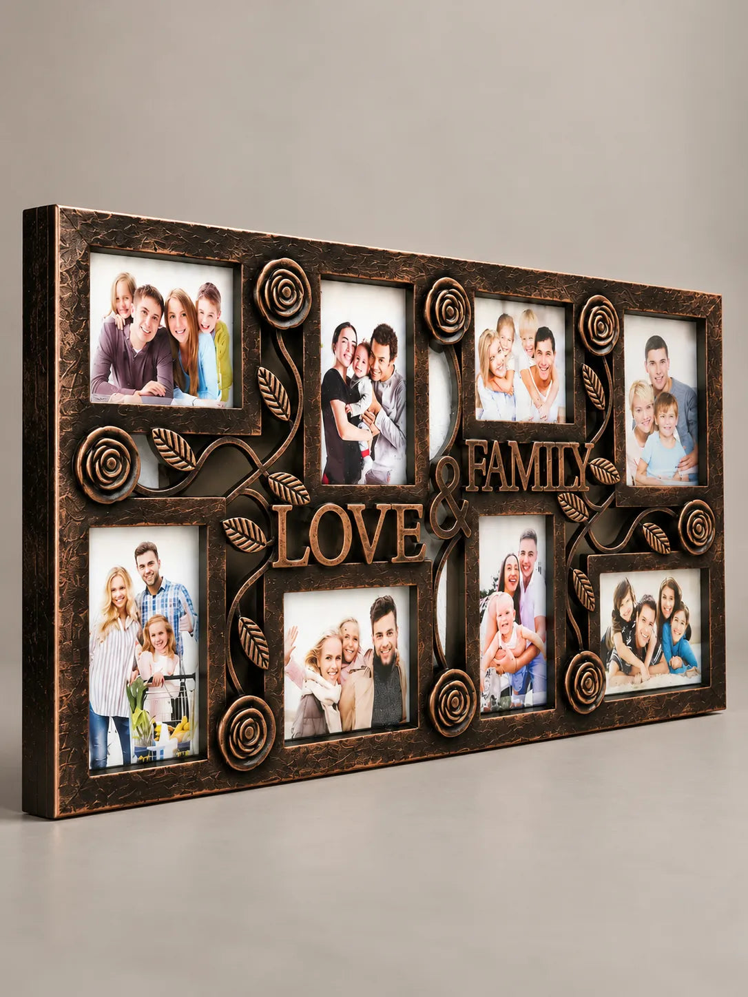 Antique Bronze Love &amp; Family Photo Frame – Multi-Photo Wall Frame | 70 × 34 cm