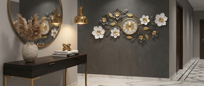 Antique gold and black metal wall decor clock.