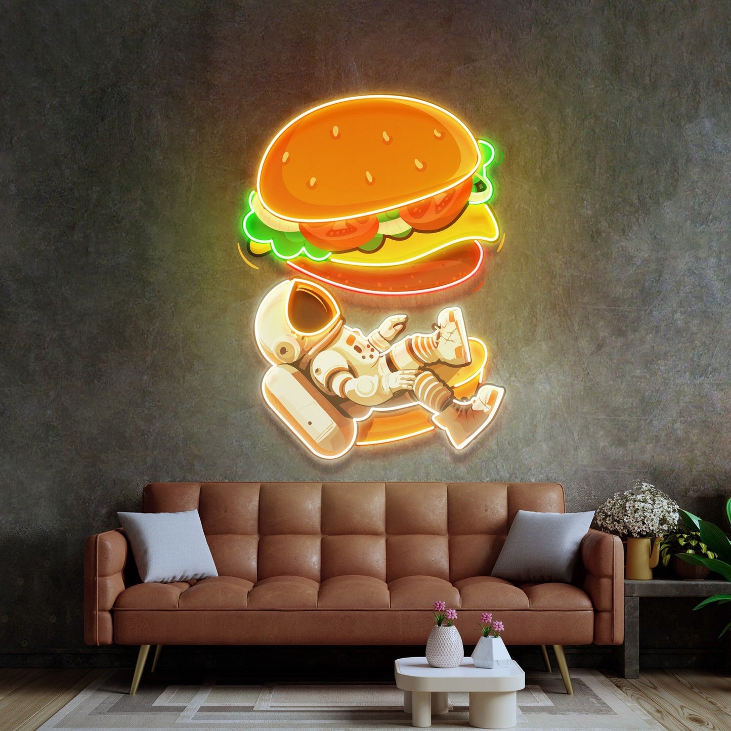 Astronaut Burger Neon Sign - Astronaut Wall Art | Custom Business Logo LED Light |  Coffee Shop Decor | FunkyDecors