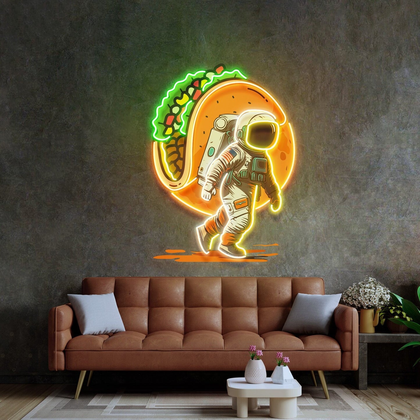 Astronaut Carrying Tacos  Neon Sign - Astronaut Wall Art | Custom Business Logo LED Light |  Coffee Shop Decor | FunkyDecors