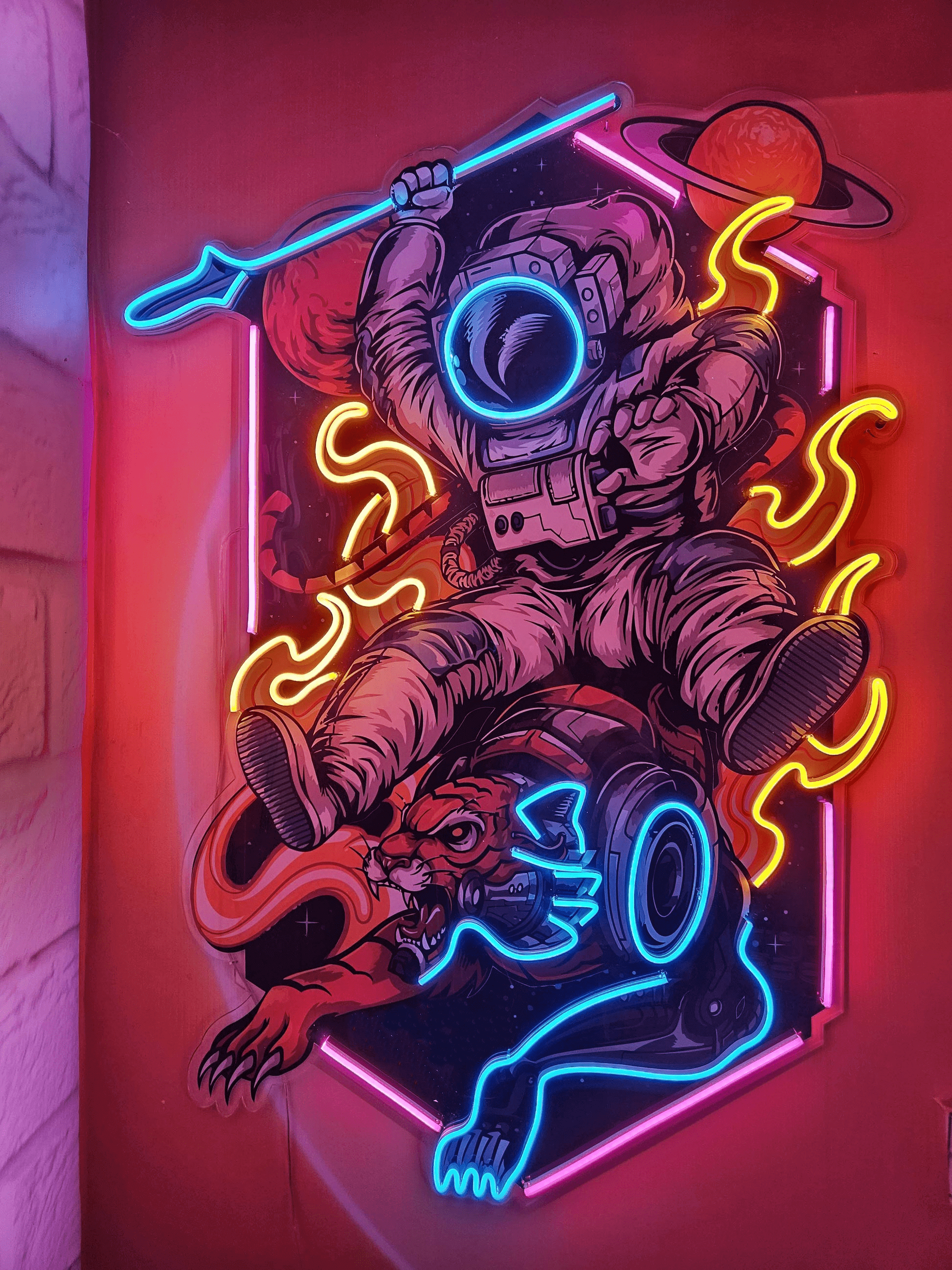 Astronaut On Tiger Neon Sign - Astronaut Wall Art | Custom Business Logo LED Light |  Coffee Shop Decor | FunkyDecors