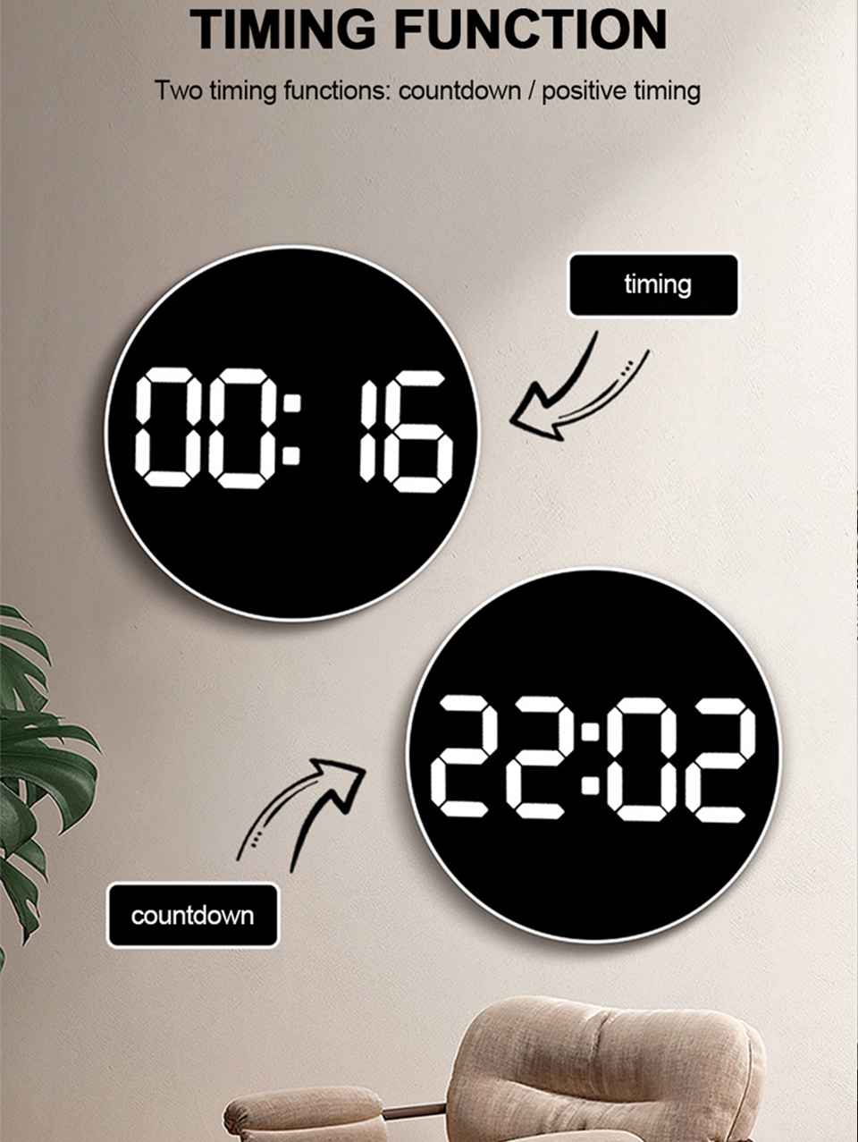 Modern LED Digital Wall Clock with Dual Alarms &amp; Holiday Display | 10-Inch USB-Powered Clock