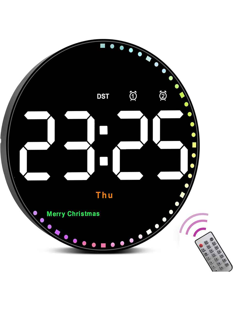 Modern LED Digital Wall Clock with Dual Alarms &amp; Holiday Display | 10-Inch USB-Powered Clock