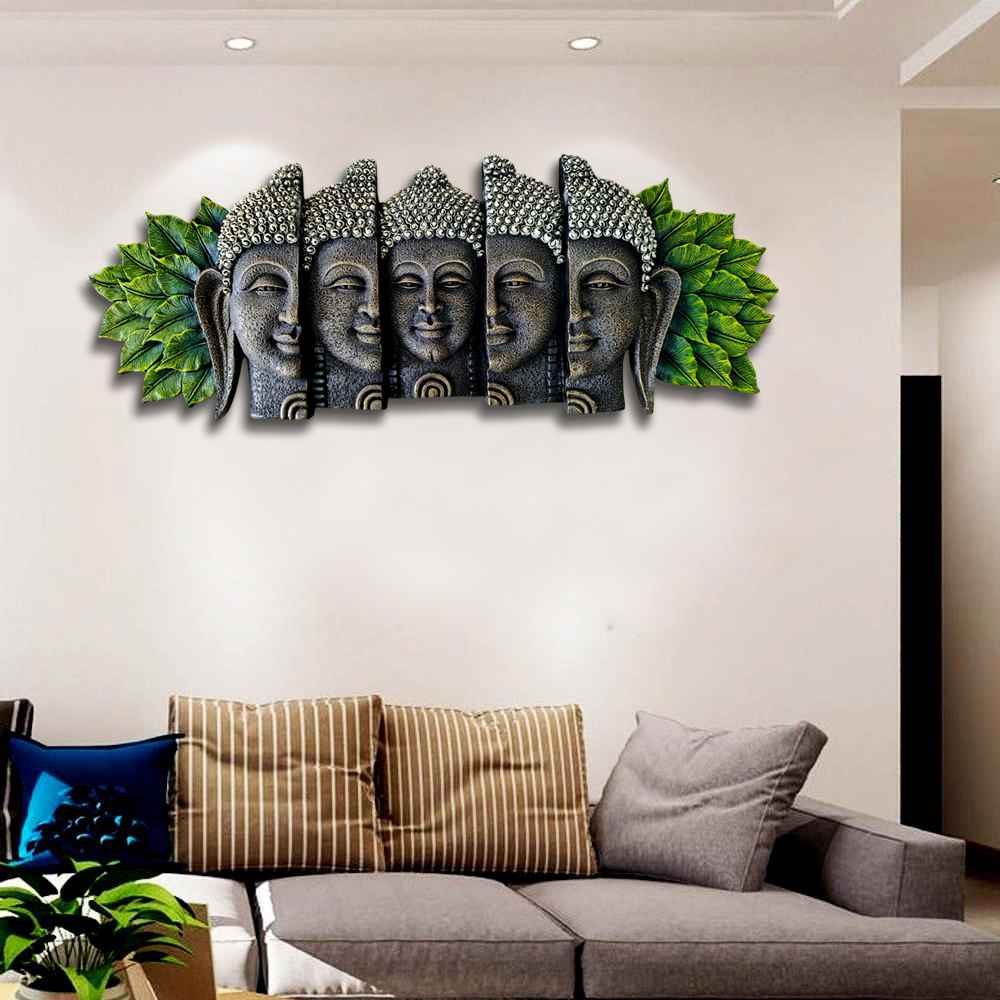 Serene Buddha Wall Art Panel – Stone Finish Décor | 87x33x6 cm (34x13x2.3 in)