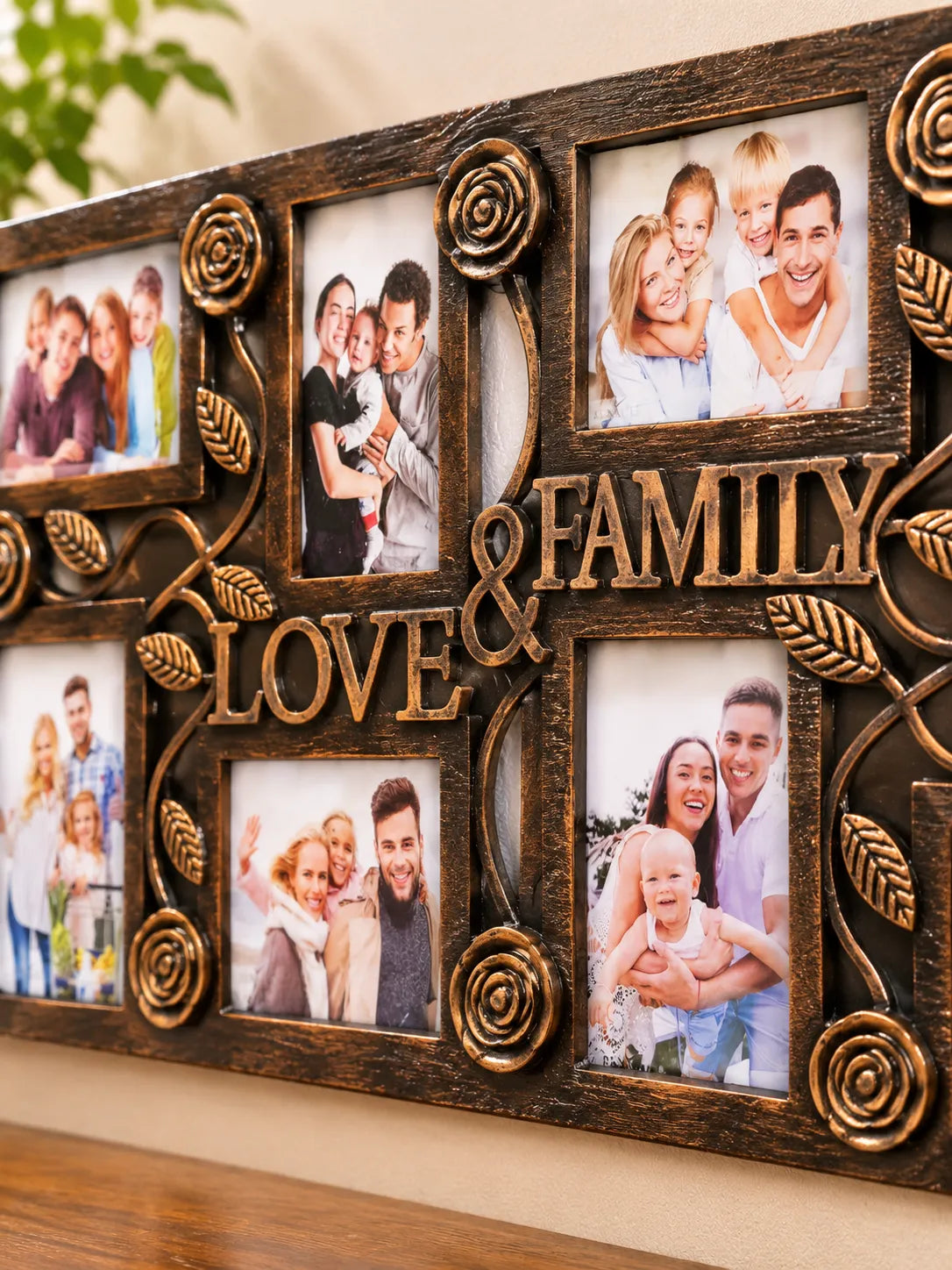 Antique Bronze Love &amp; Family Photo Frame – Multi-Photo Wall Frame | 70 × 34 cm