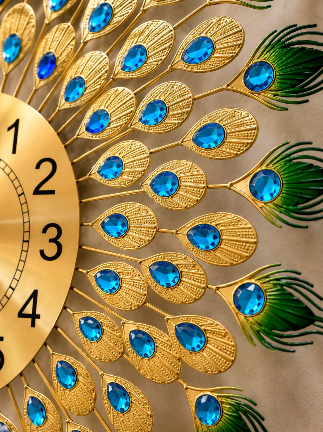 Royal Peacock Metal Wall Clock with Ceramic Peacock – Luxury Decorative Wall Clock for Living Room, Bedroom &amp; Hall (72 x 60 cm)