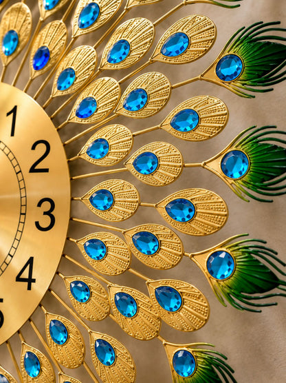Royal Peacock Metal Wall Clock with Ceramic Peacock – Luxury Decorative Wall Clock for Living Room, Bedroom & Hall (72 x 60 cm)