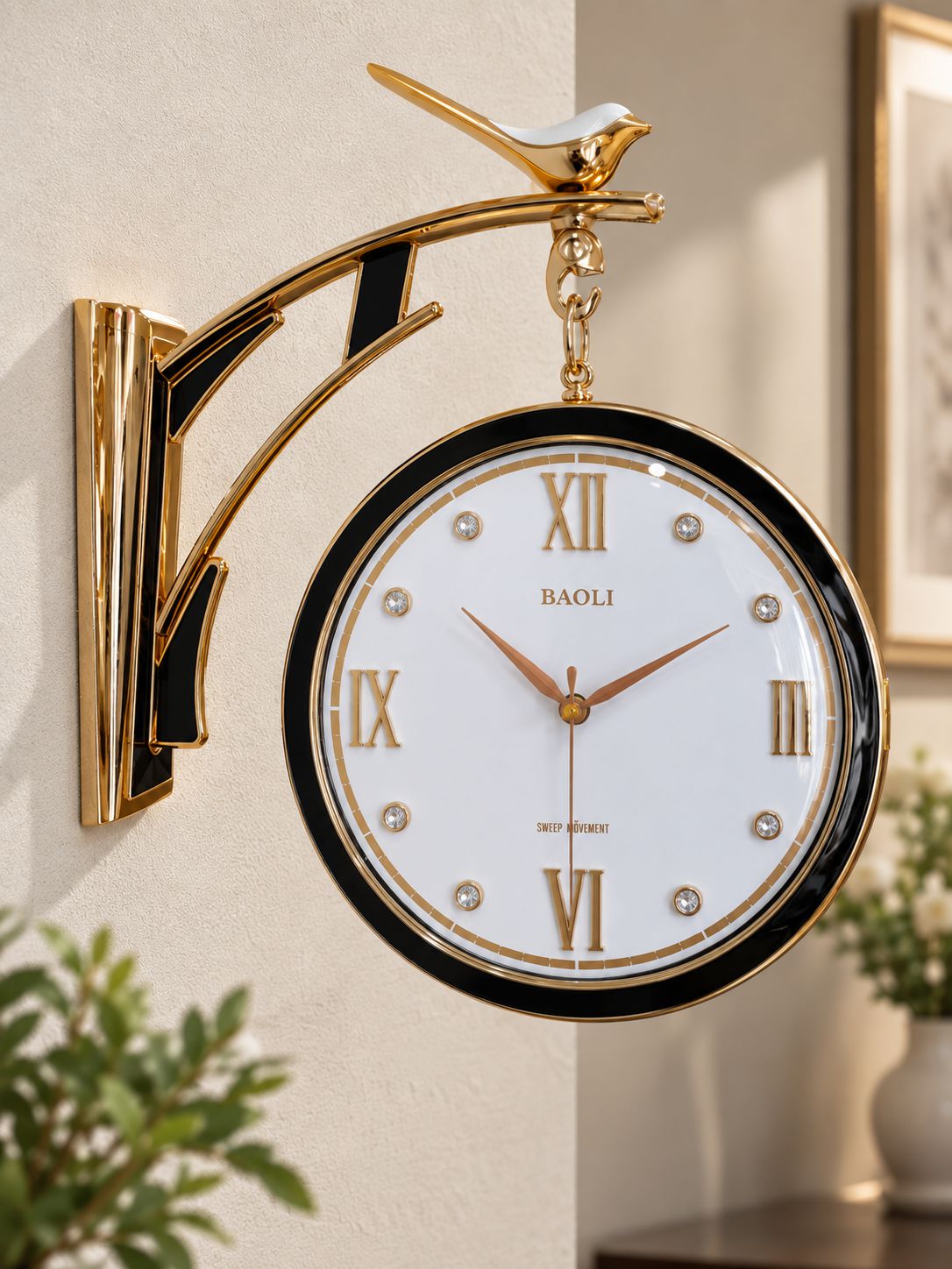 Sparrow Dual-Sided Rotatable Wall Clock with Roman &amp; Arabic Dials | Black, Blue &amp; White