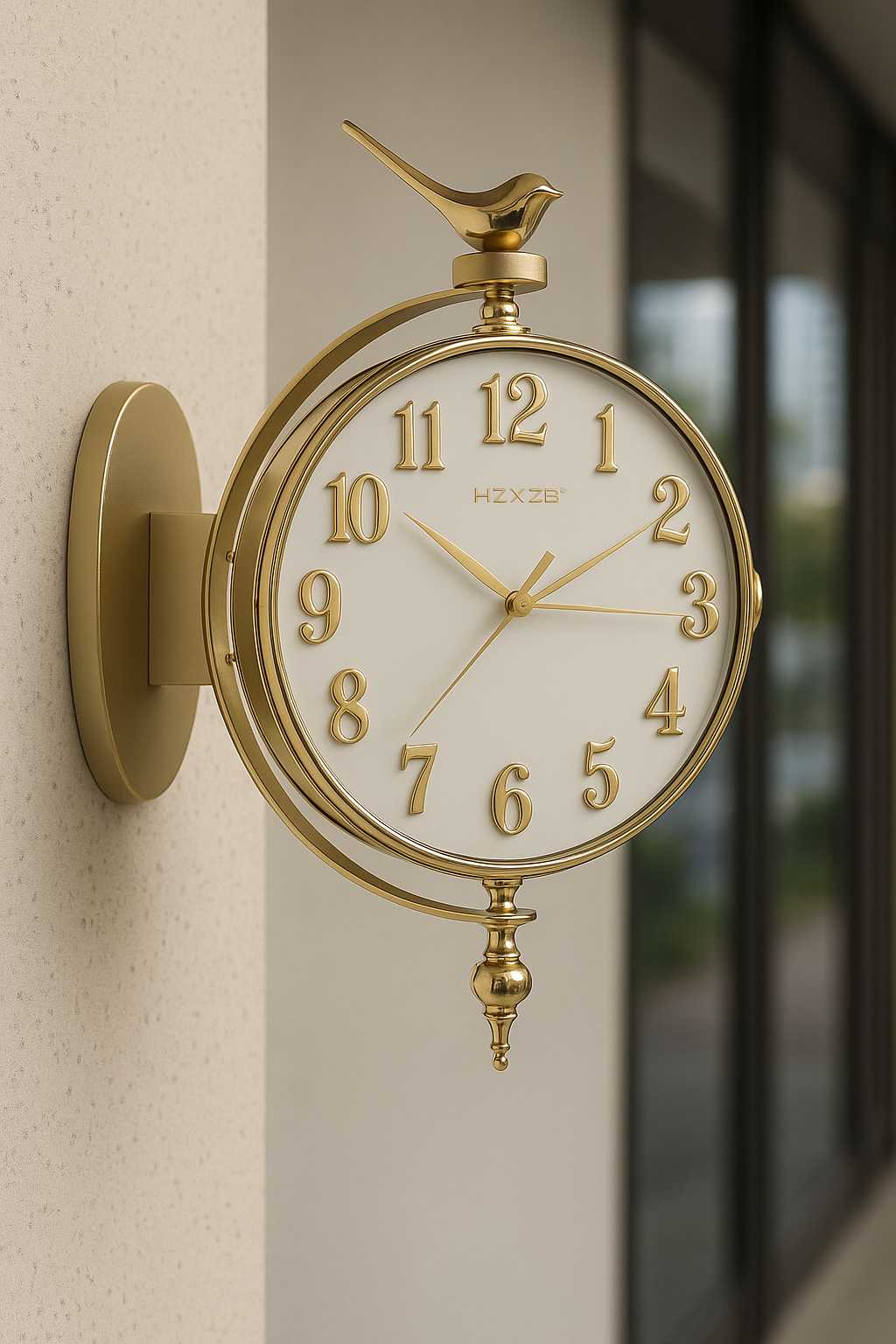 Luxury Silent Deer Wall Clock – Double-Sided | Green, White, Brown & Golden