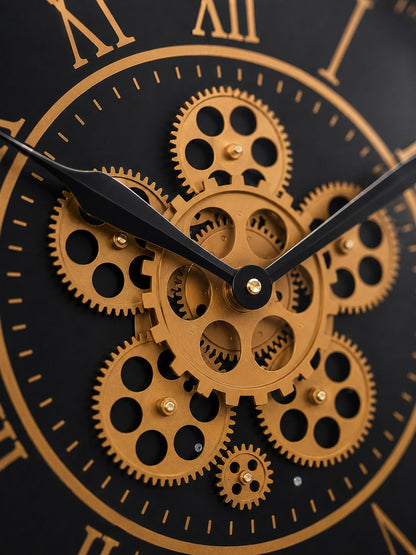 Close-Up of Decorative Moving Gear Mechanism and Roman Numerals