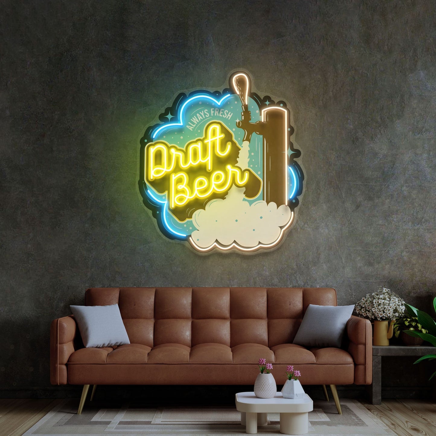 Custom Draft Beer Neon Sign - Beer Cave LED Light | Business Logo Sign | Custom Beer Bar Wall Decor | Pub Bar Beer Sign| FunkyDecors