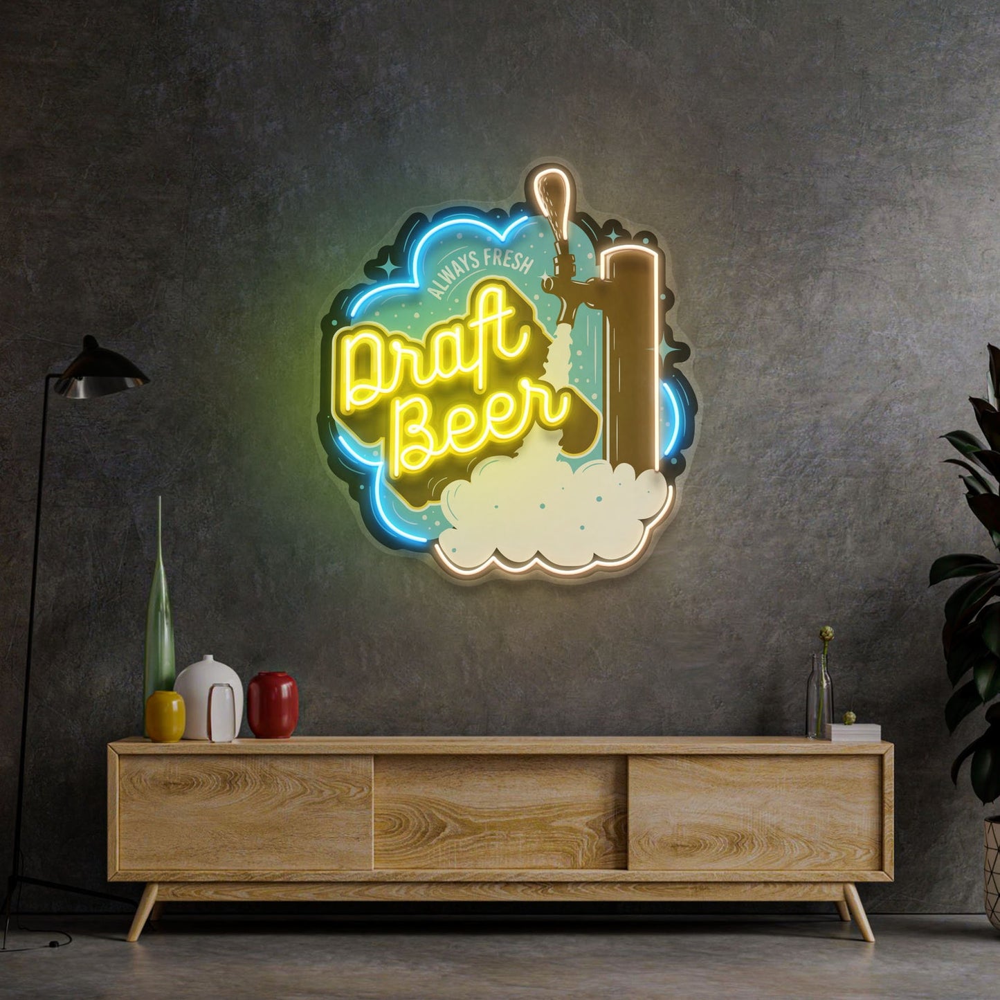 Custom Draft Beer Neon Sign - Beer Cave LED Light | Business Logo Sign | Custom Beer Bar Wall Decor | Pub Bar Beer Sign| FunkyDecors