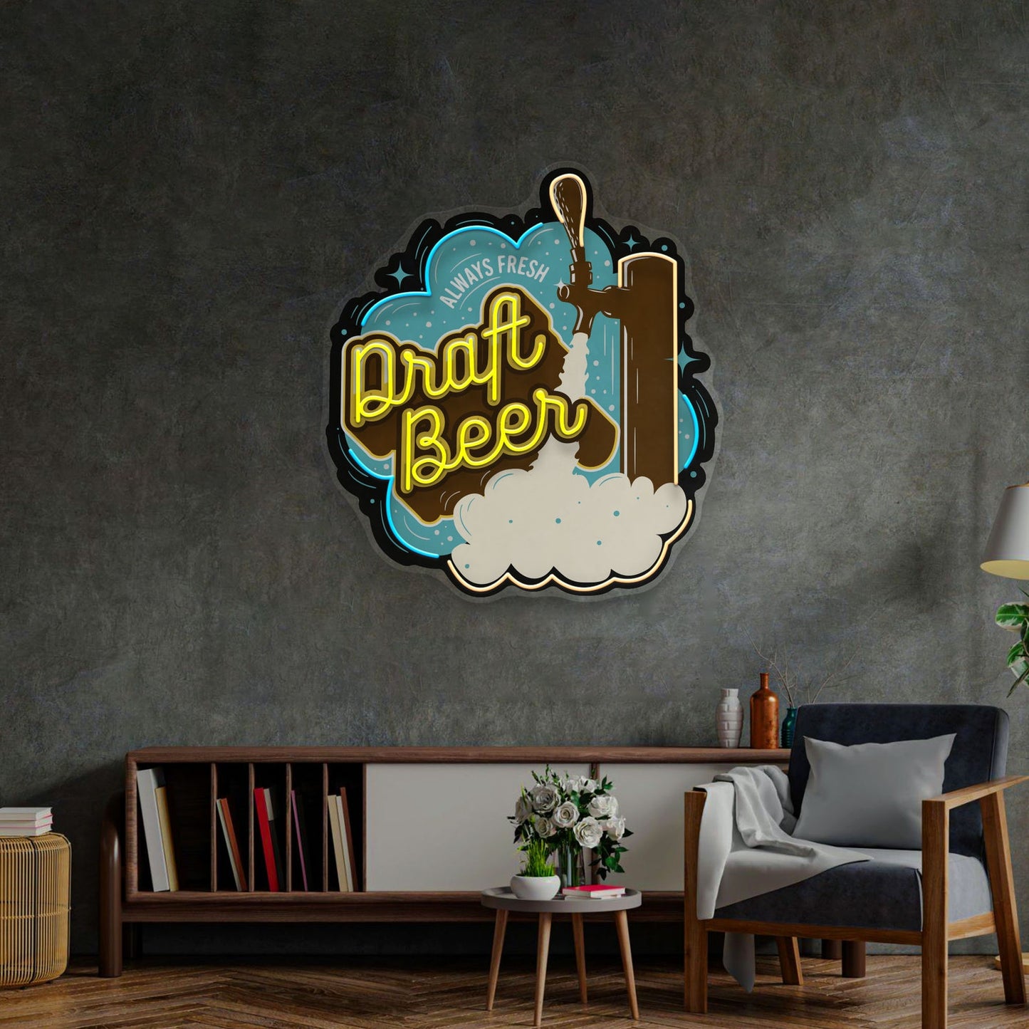 Custom Draft Beer Neon Sign - Beer Cave LED Light | Business Logo Sign | Custom Beer Bar Wall Decor | Pub Bar Beer Sign| FunkyDecors