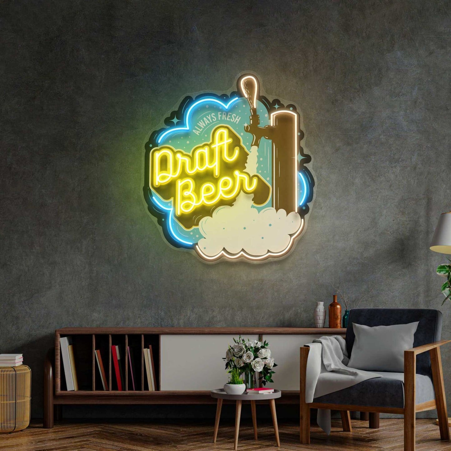 Custom Draft Beer Neon Sign - Beer Cave LED Light | Business Logo Sign | Custom Beer Bar Wall Decor | Pub Bar Beer Sign| FunkyDecors