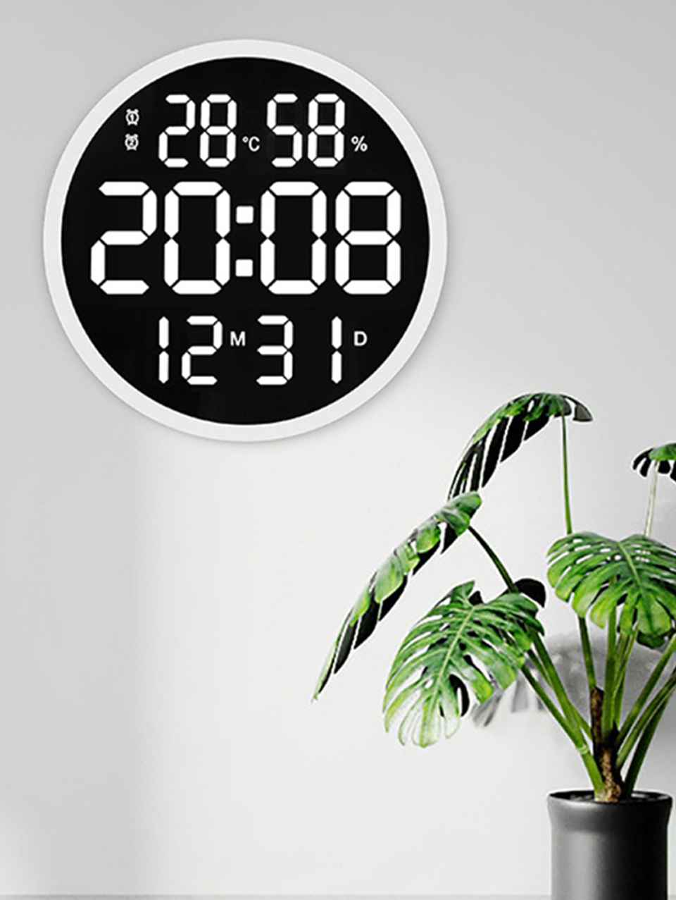 Modern Digital Wall Clock with Temperature &amp; Humidity Display – Large LED Display, Remote Control, Alarm, and Brightness Adjustment